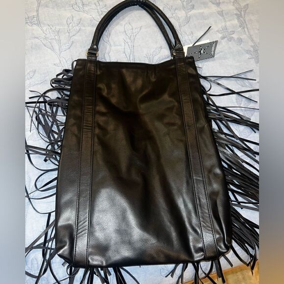 New Area Stars Black Fringe Hobo Shoulder Bag Faux Leather Spacious New w/ Tags - Picture 7 of 14